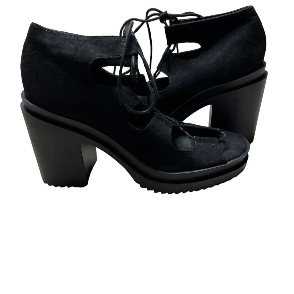 H&M Coachella Boho Black Suede Lace Up Platform Sandals Size 8 - Picture 7 of 13